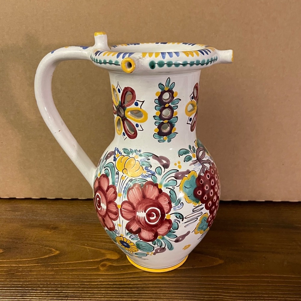 Vintage Modra Slovenska Keramika Puzzle Jug Hand Painted Slovak Majolica 033